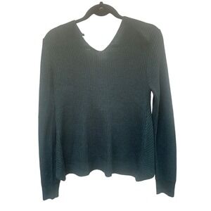 Almost Famous Hunter Green Twist Back V-Neck Knit Sweater Womens Medium